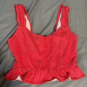 Forever 21 Red Polka Dot Cropped Tank Top with Ruffled Bottom